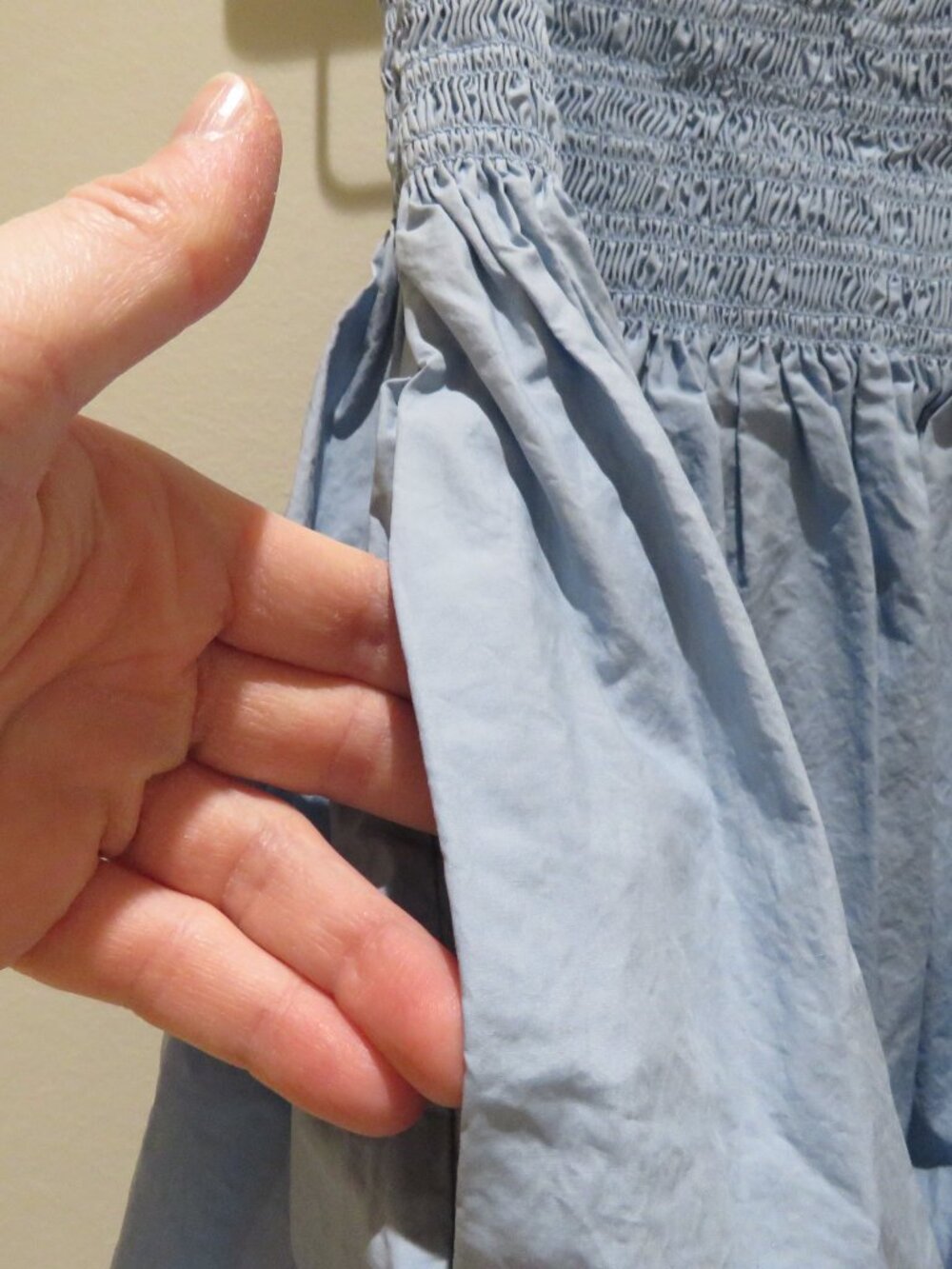 COS Smocked Midi Cotton Poplin Skirt Cornflower Blue Small Minimalist Cottage - Picture 7 of 12